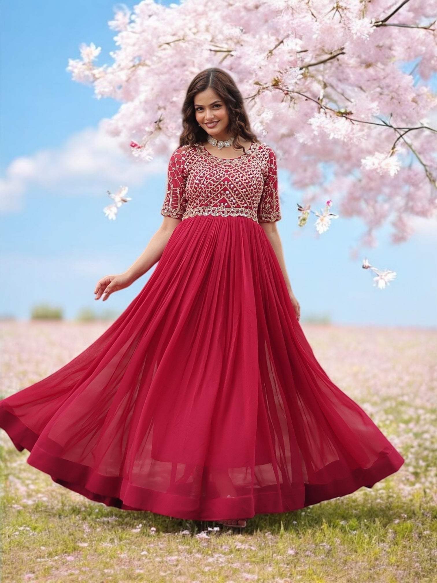 Georgette traditional designer Salwar Kameez by Saree Ghor Charlotte, ethnic wear for women with intricate embroidery and vibrant colors.