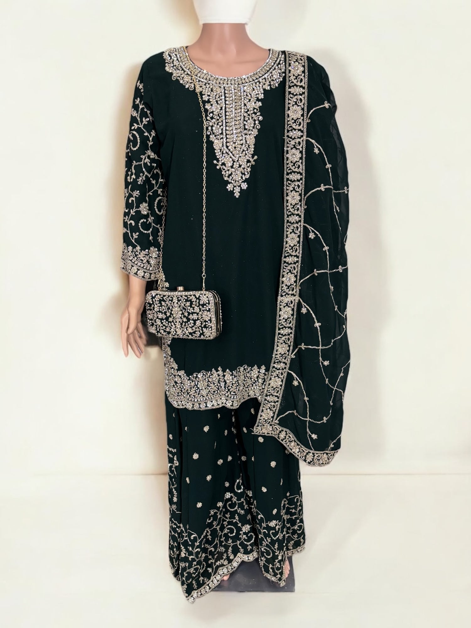 Green- Traditional Designer Salwar Kameez Suit with Handbag- Ethnic Wear for Women - 229 - Saree Ghor Charlotte