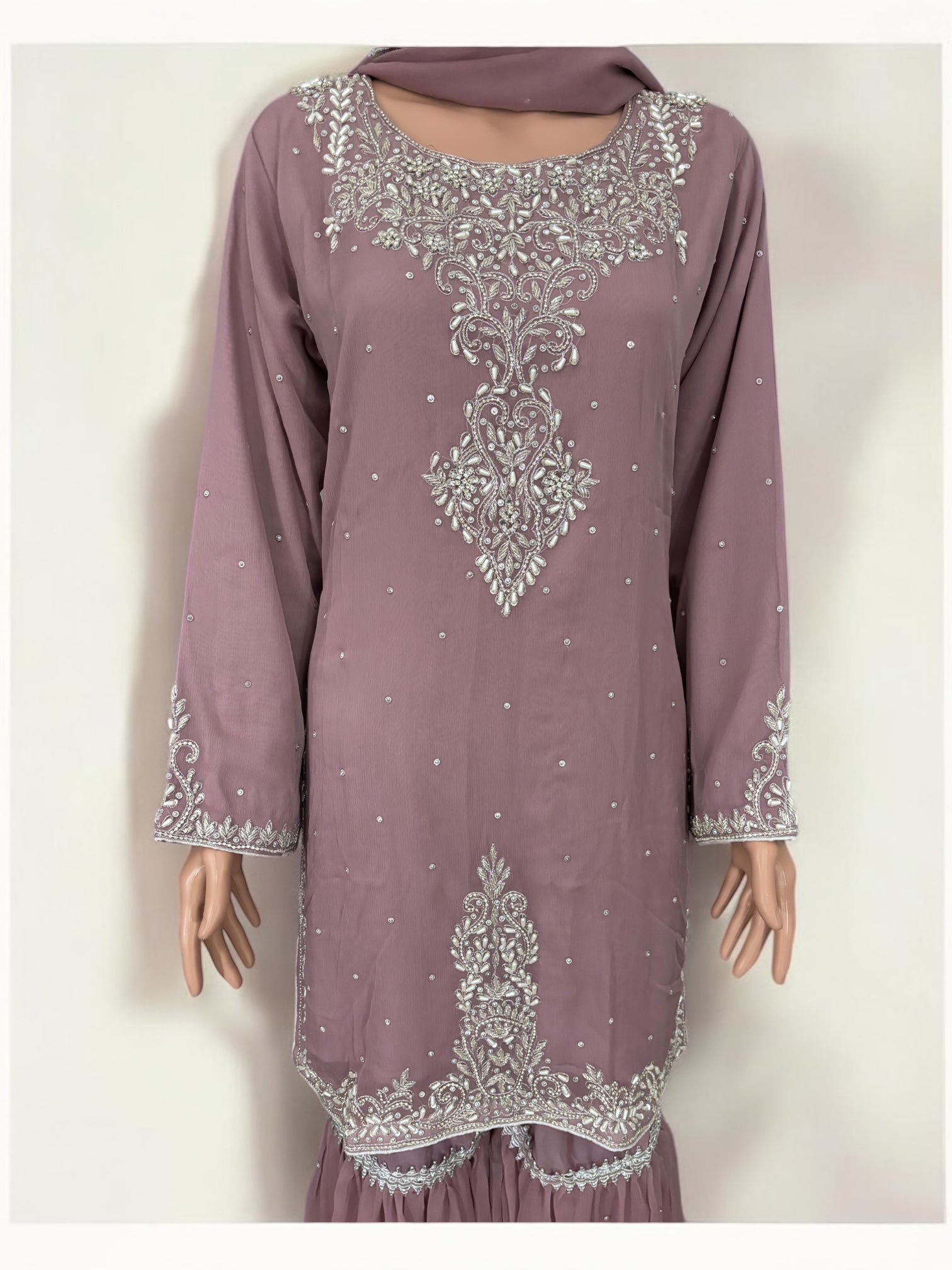 Lavender traditional Garara Salwar Kameez suit by Saree Ghor Charlotte, elegant ethnic wear for women with intricate design details.