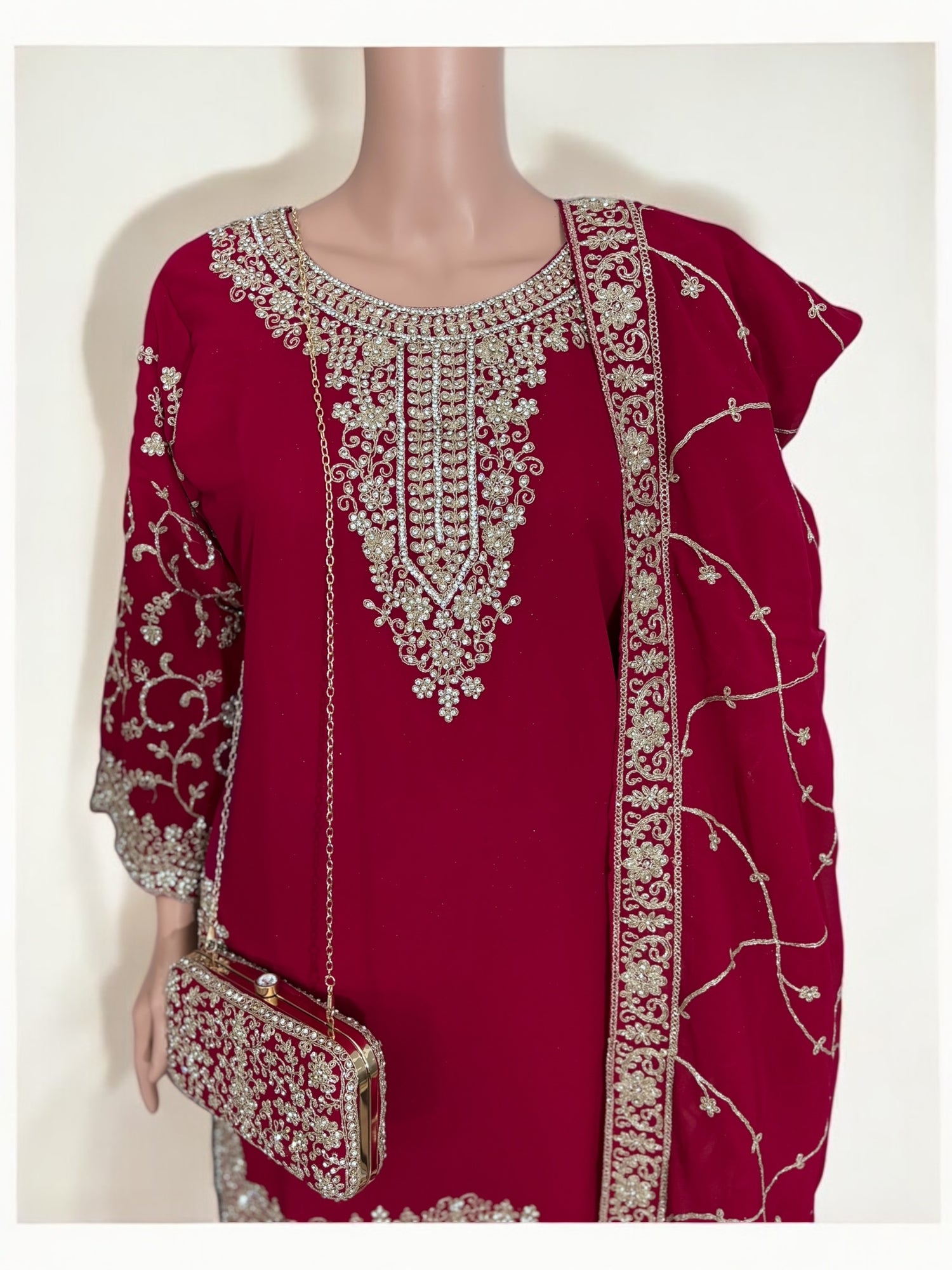 Magenta- Traditional Designer Salwar Kameez Suit with Handbag- Ethnic Wear for Women - 230 - Saree Ghor Charlotte