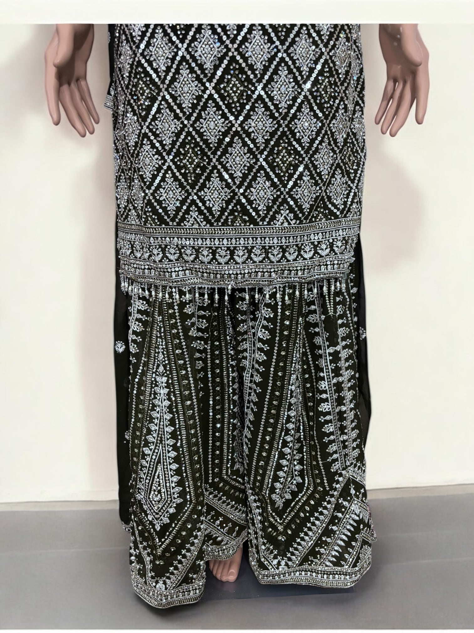 Olive green traditional designer Salwar Kameez suit by Saree Ghor Charlotte, ethnic wear for women with intricate embroidery.