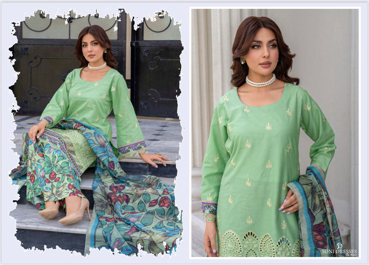 Pakistani Salwar Kameez suit by Saree Ghor Charlotte, traditional ethnic wear for women, with intricate embroidery and vibrant colors.