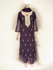 Purple traditional designer Salwar Kameez suit by Saree Ghor Charlotte, featuring intricate ethnic embroidery and elegant cultural wear for women.