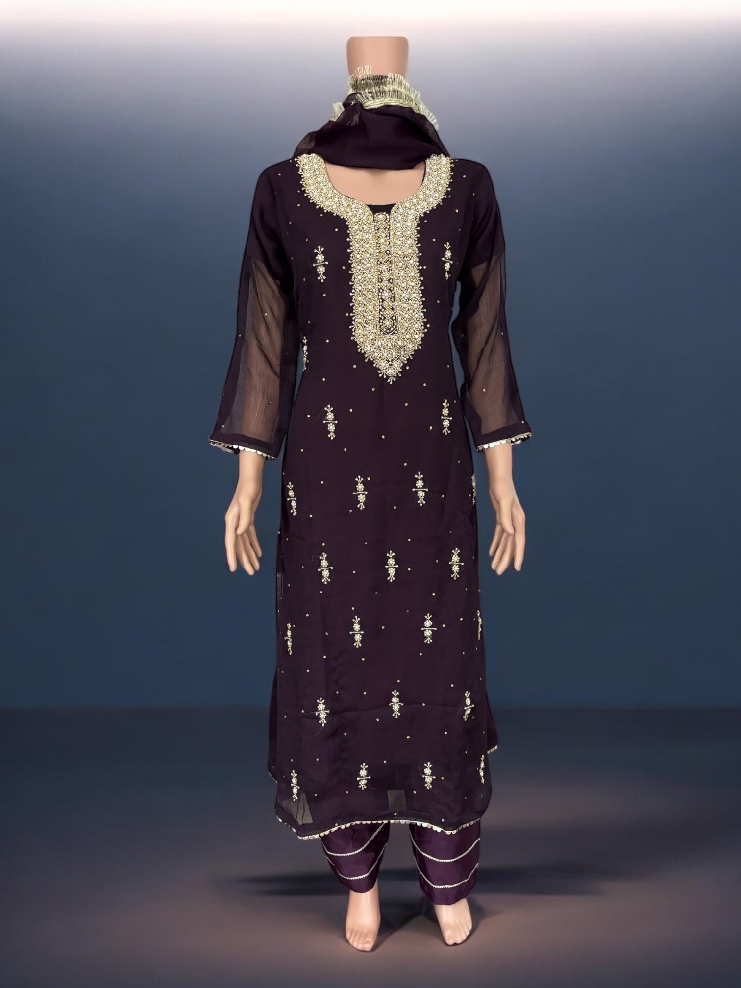 Purple traditional designer Salwar Kameez suit for women by Saree Ghor Charlotte, showcasing elegant ethnic wear with detailed embroidery.