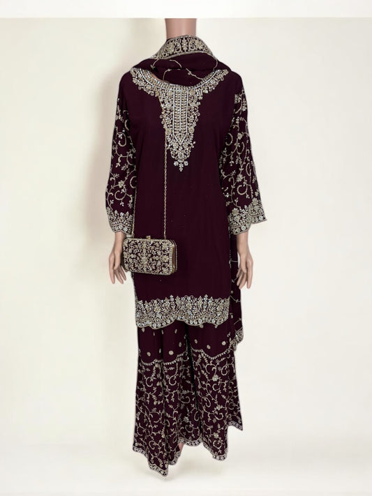 Purple- Traditional Designer Salwar Kameez Suit with Handbag- Ethnic Wear for Women - 227 - Saree Ghor Charlotte