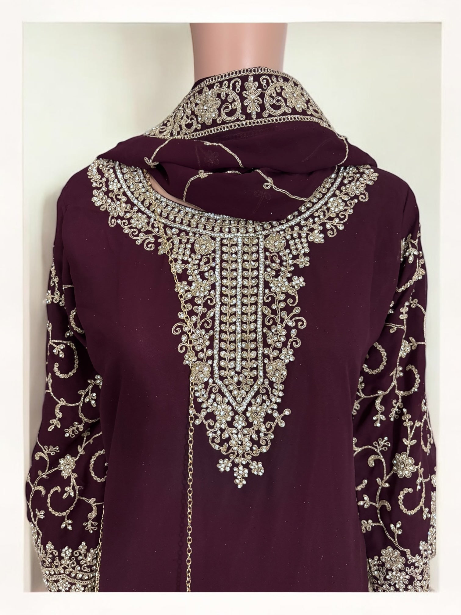 Purple traditional designer Salwar Kameez suit by Saree Ghor Charlotte with matching handbag, ethnic wear for women.