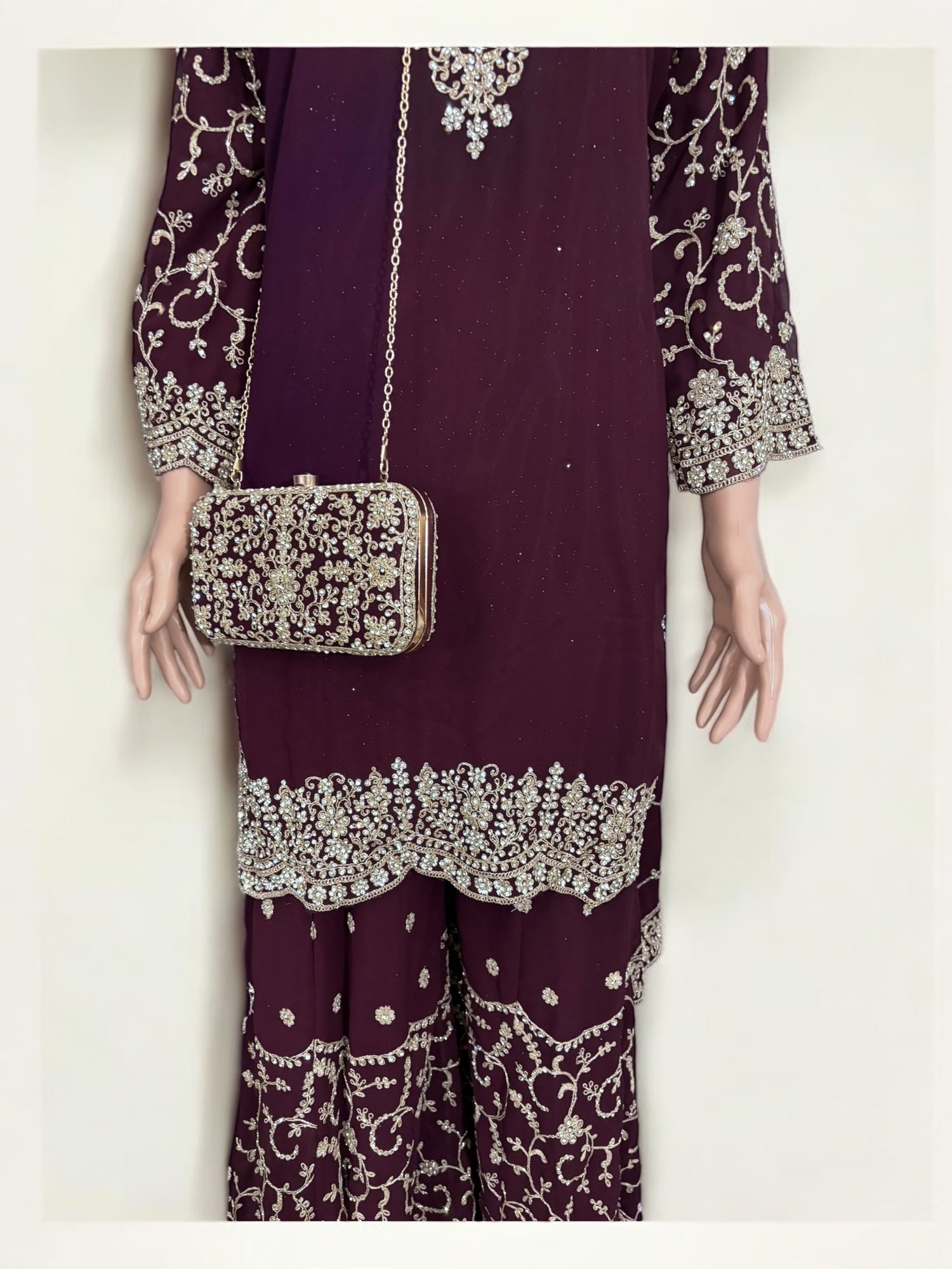 Purple- Traditional Designer Salwar Kameez Suit with Handbag- Ethnic Wear for Women - 227 - Saree Ghor Charlotte