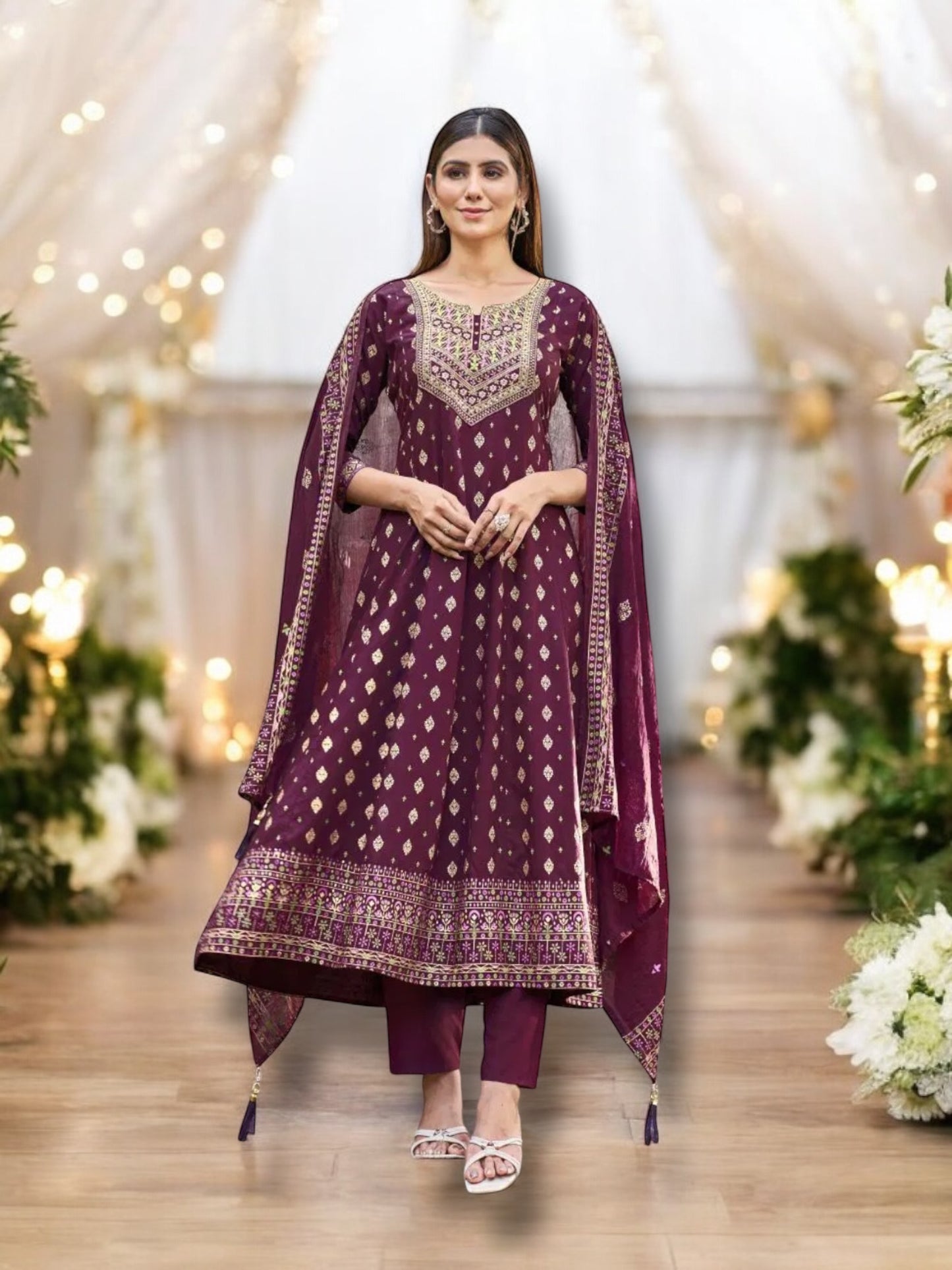Rayon Dress with Pant and Dupatta – Ethnic Wear for Women- 01 - Saree Ghor Charlotte