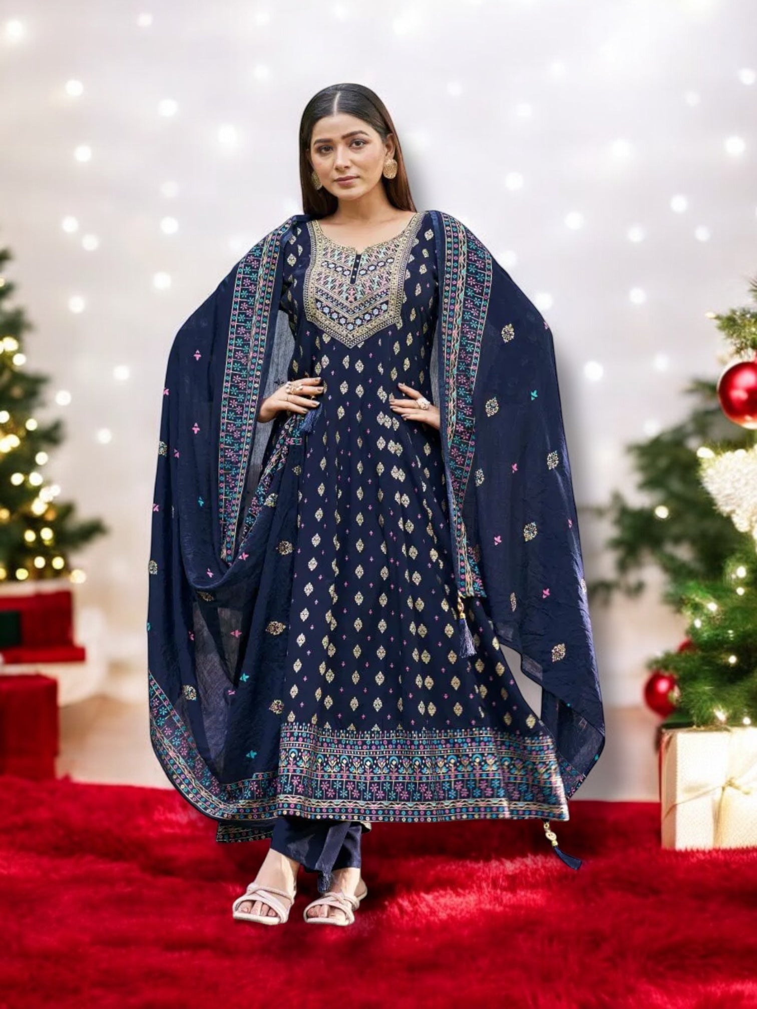 Rayon salwar kameez by Saree Ghor Charlotte with matching pant and dupatta, traditional ethnic wear for women.