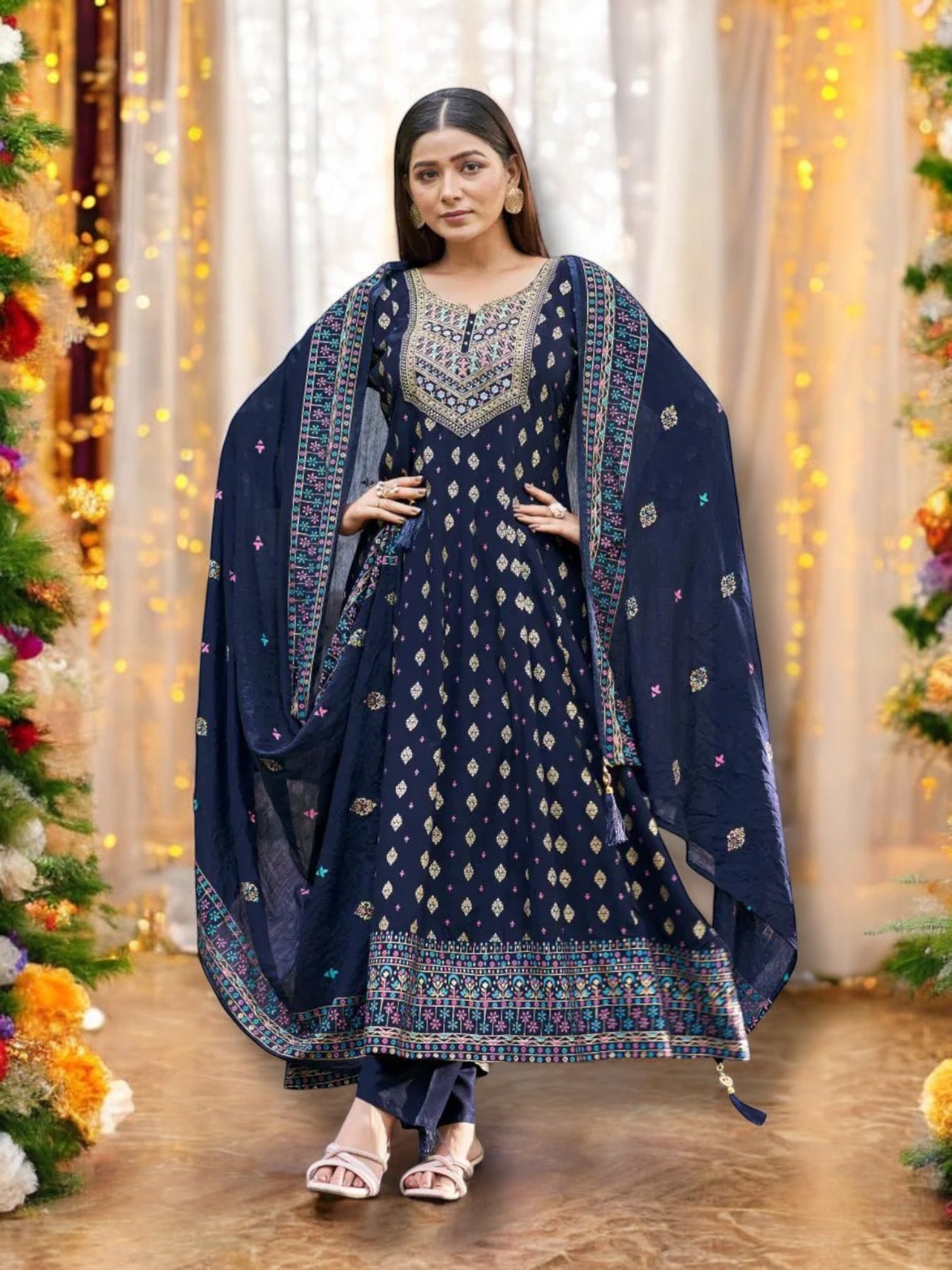 Elegant Rayon dress with matching pants and dupatta, traditional Salwar Kameez by Saree Ghor Charlotte for women's ethnic wear