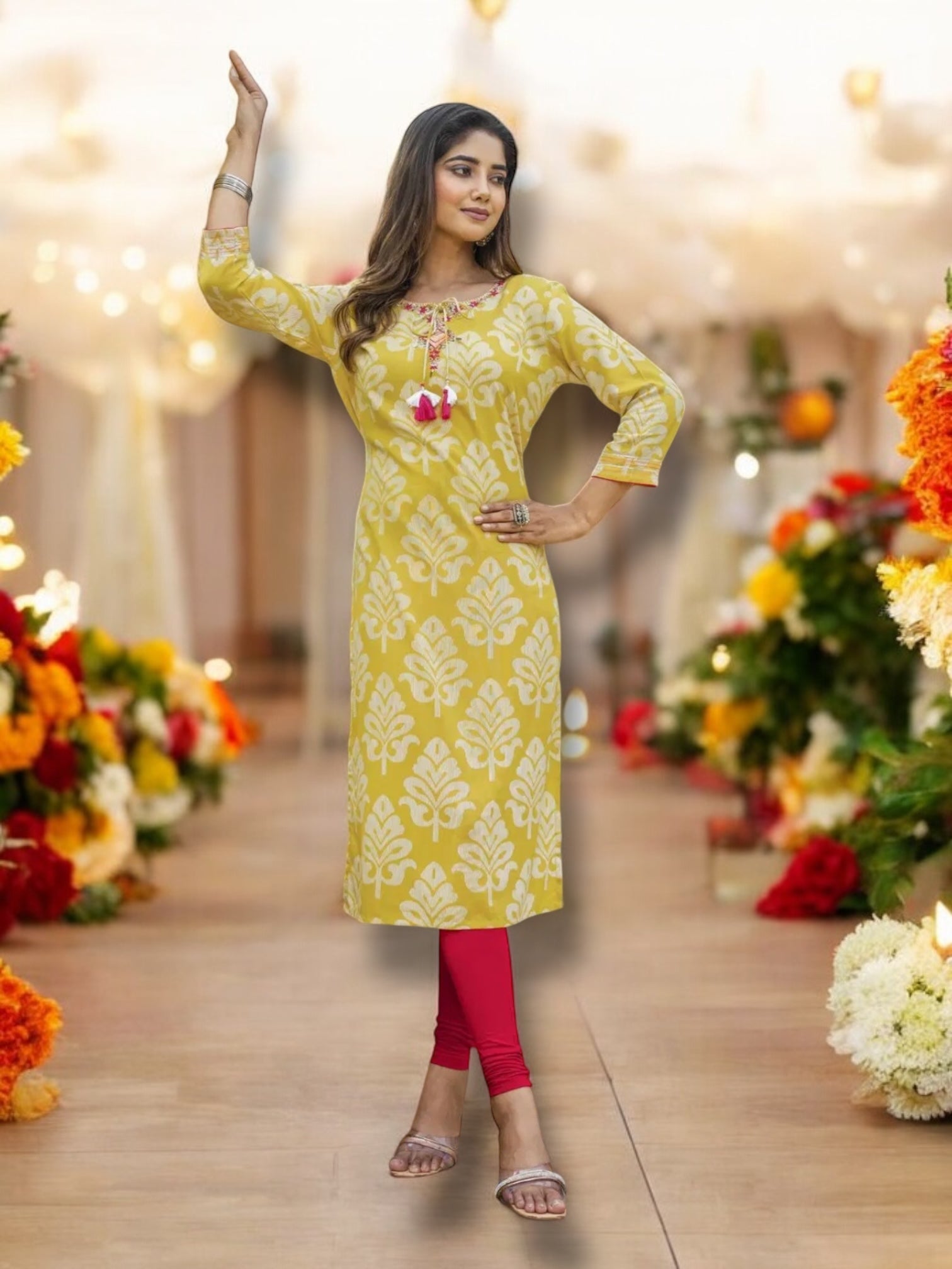 Rayon printed designer Kurti by Saree Ghor Charlotte, soft fabric ethnic wear for women, paired with Salwar Kameez style.