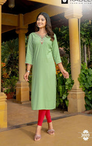 Rayon printed designer kurti from Saree Ghor Charlotte, soft fabric ethnic wear for women, part of traditional salwar kameez ensemble.