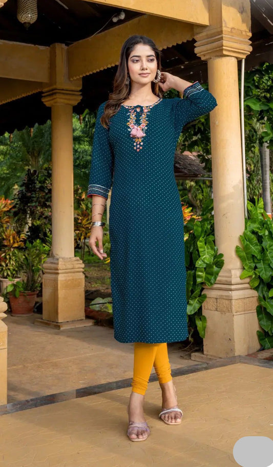 Rayon Printed Designer Kurti – Soft Fabric Ethnic Wear for Women -04 - Saree Ghor Charlotte