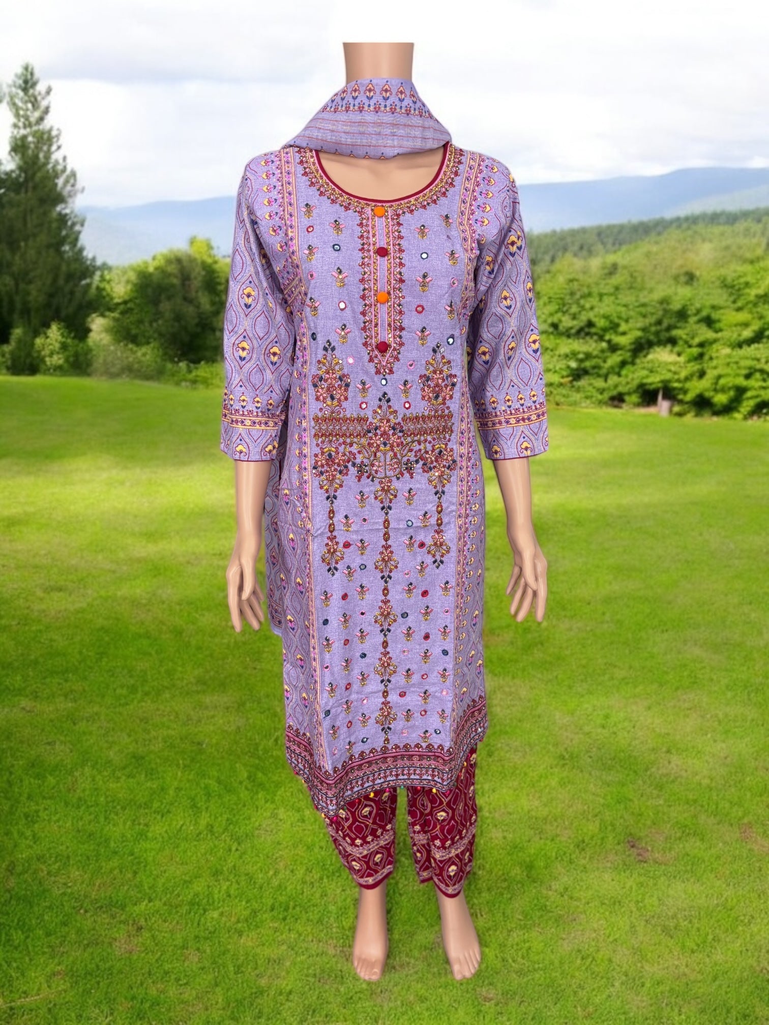 Traditional cotton Salwar Kameez suit by Saree Ghor Charlotte, featuring intricate ethnic design for women.