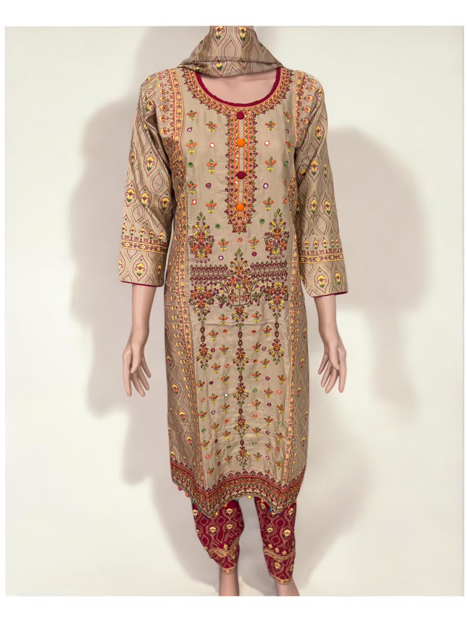 Traditional cotton Salwar Kameez suit by Saree Ghor Charlotte, featuring intricate ethnic design and vibrant colors for women.