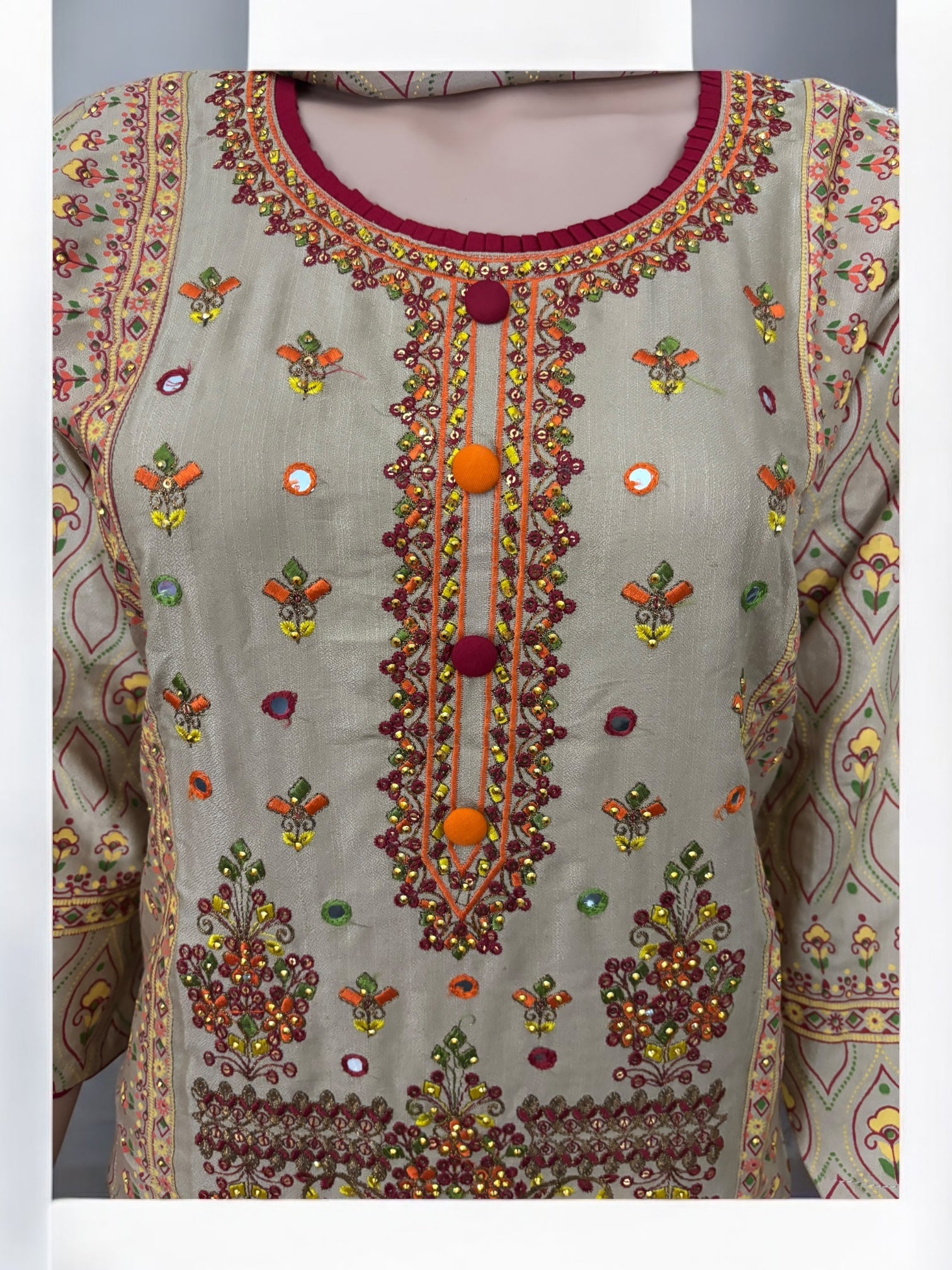 Traditional cotton designer Salwar Kameez suit by Saree Ghor Charlotte, ethnic women’s cultural wear with intricate patterns.