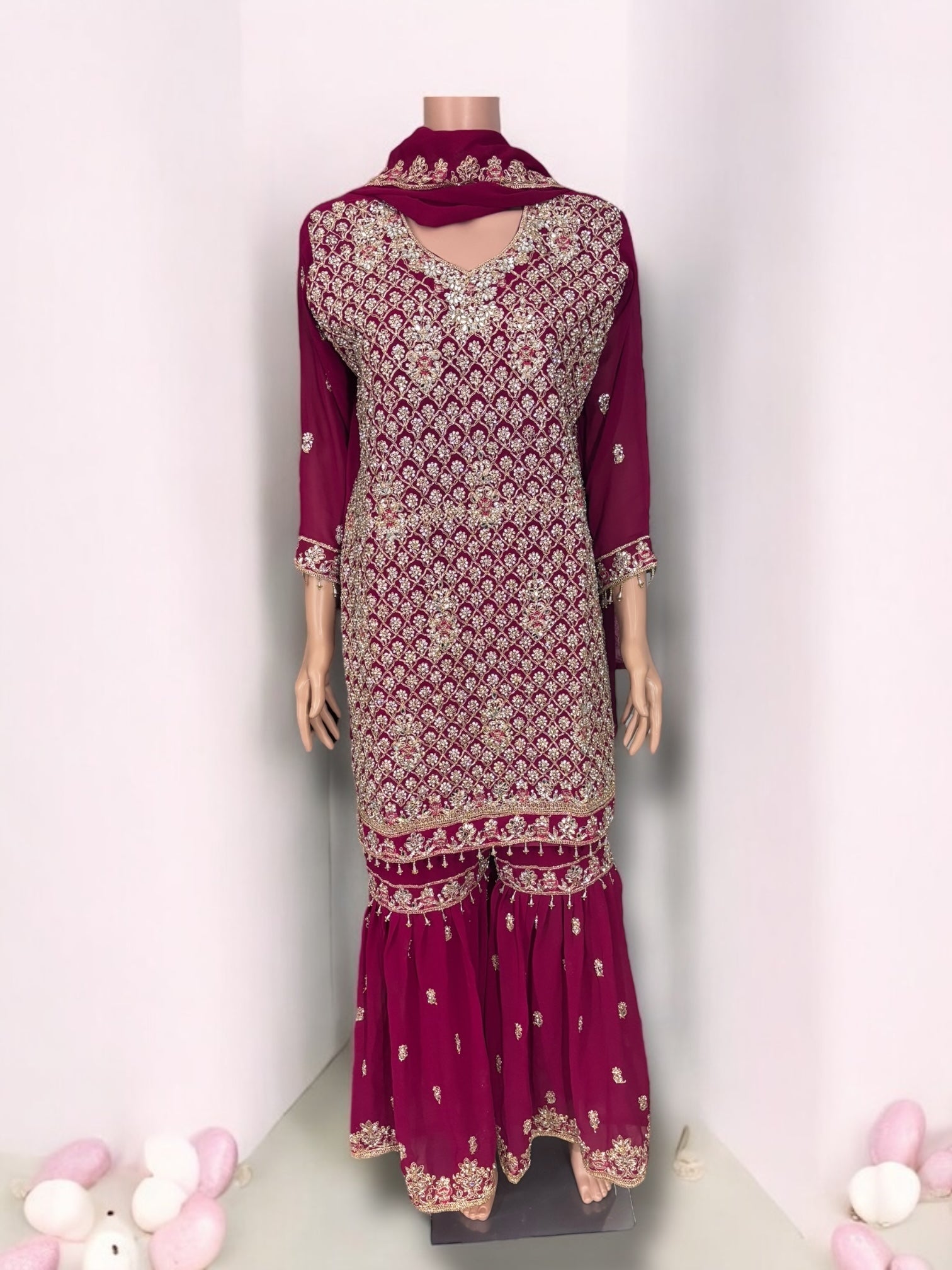 Traditional designer Garara Salwar Kameez suit by Saree Ghor Charlotte, showcasing intricate ethnic wear with vibrant colors.