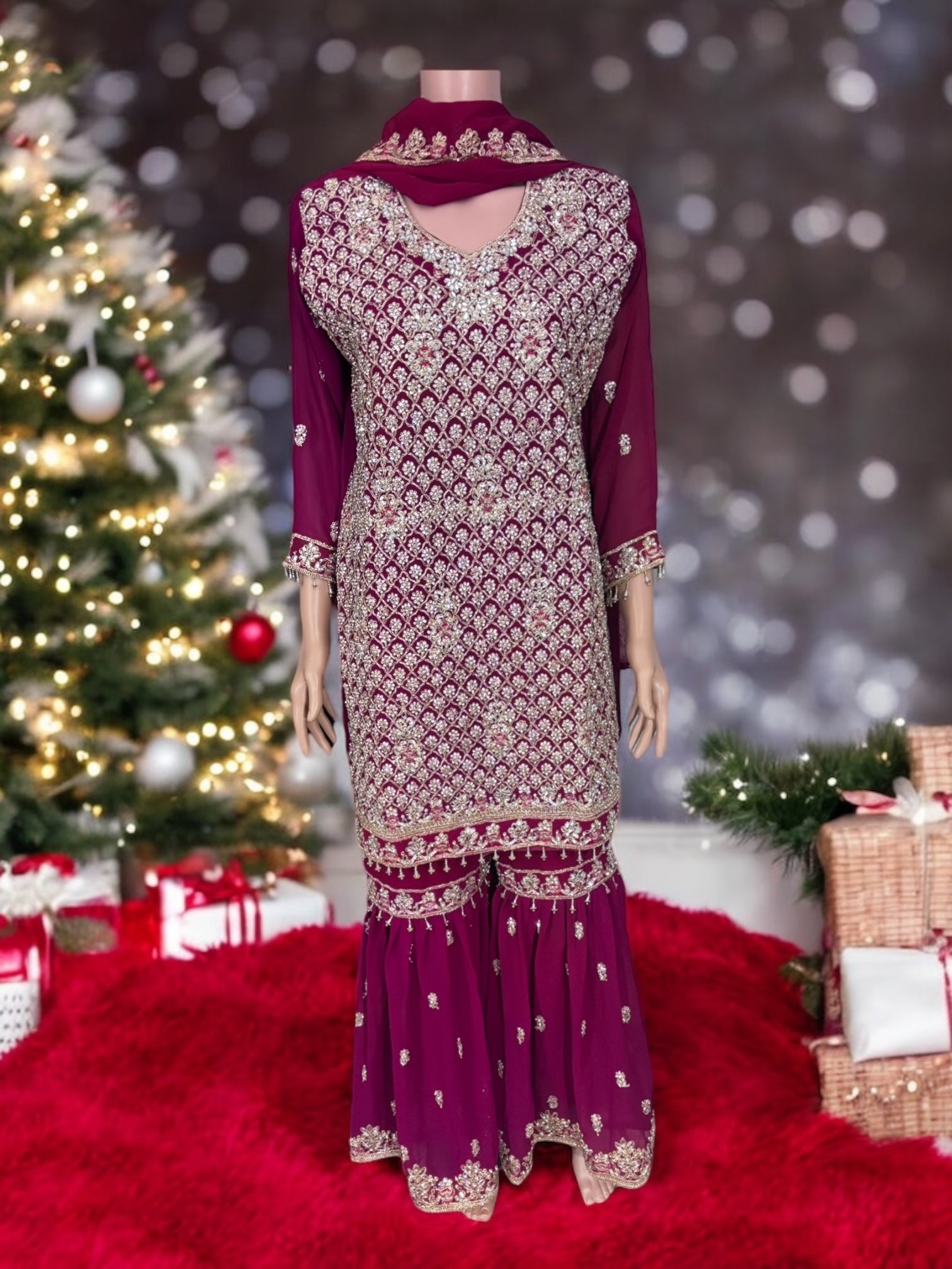 Traditional Saree Ghor Charlotte designer Garara Salwar Kameez suit with intricate ethnic embroidery and vibrant colors.