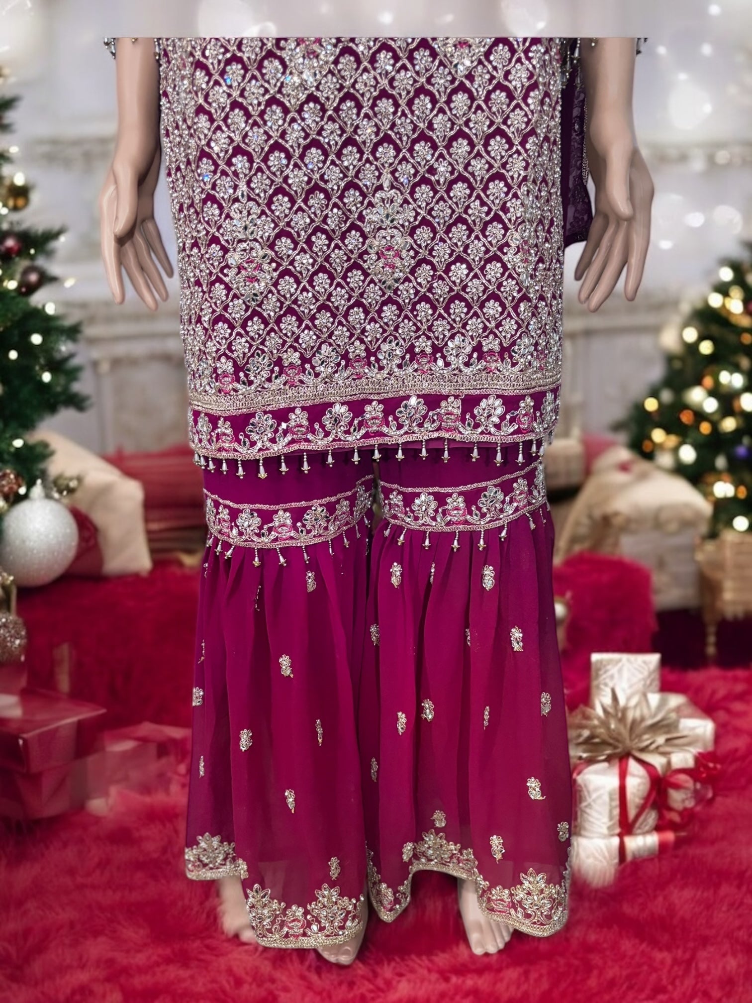 Traditional designer Garara Salwar Kameez suit by Saree Ghor Charlotte featuring intricate embroidery and vibrant ethnic wear style.