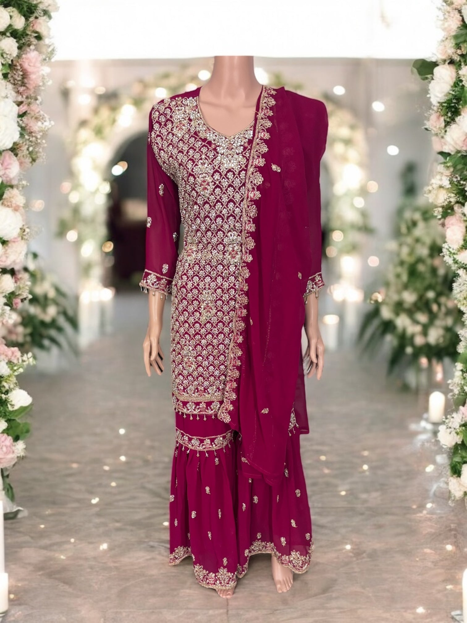 Traditional Saree Ghor Charlotte designer Garara Salwar Kameez suit, ethnic wear with intricate embroidery and vibrant colors.