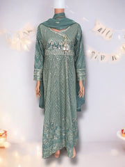 Traditional designer Salwar Kameez gown set with pants and dupatta by Saree Ghor Charlotte, featuring elegant ethnic wear for women.