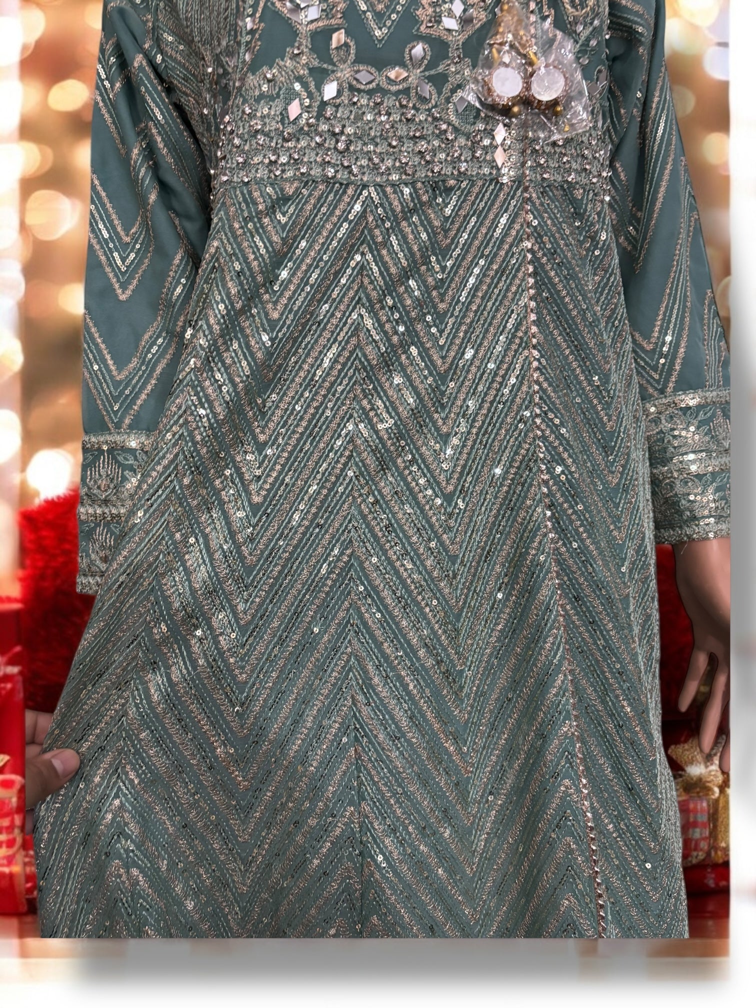 Traditional designer Salwar Kameez gown set with pant and dupatta from Saree Ghor Charlotte, ethnic wear for women.