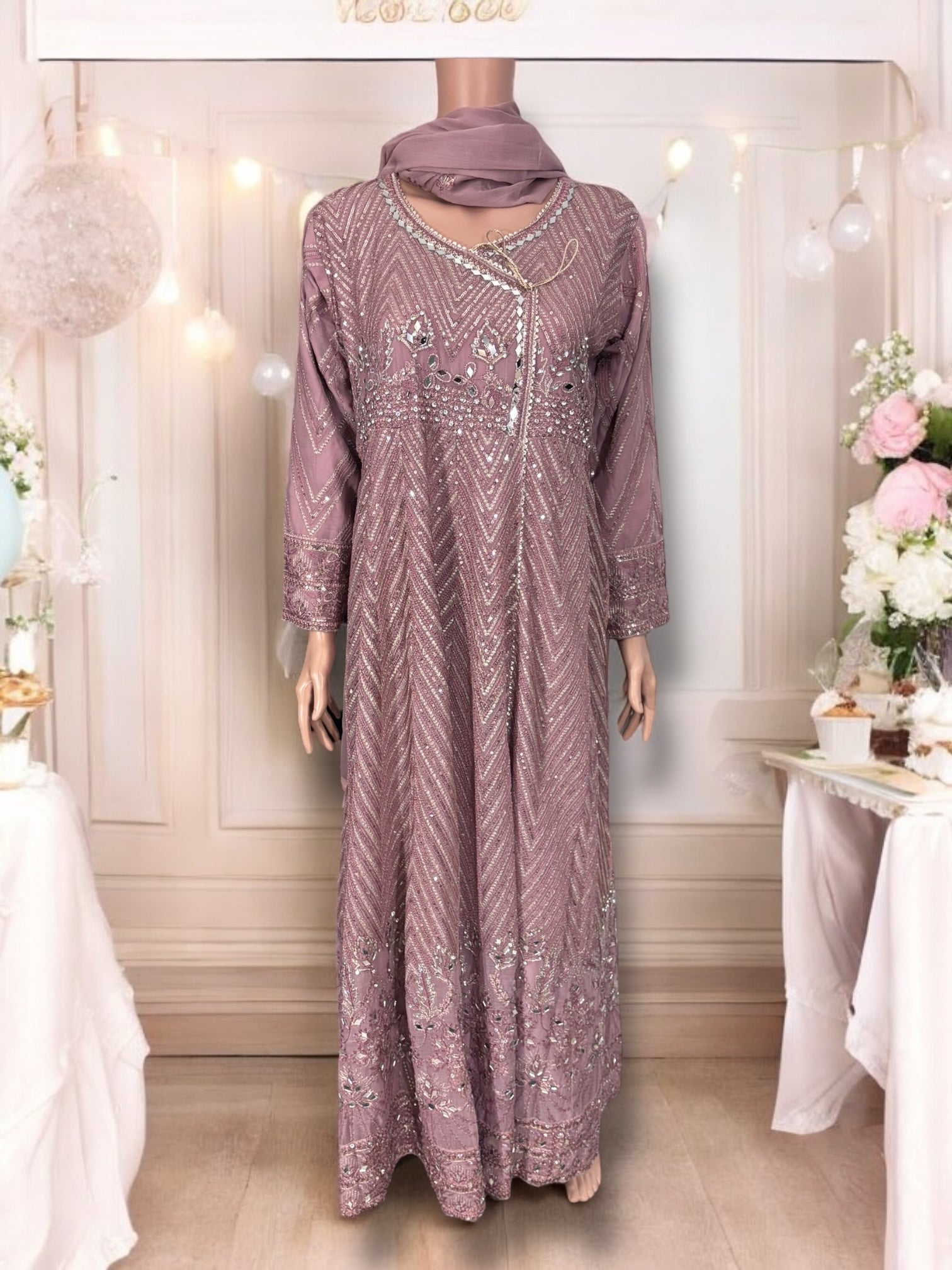Traditional designer Salwar Kameez gown set with pant and dupatta by Saree Ghor Charlotte, ethnic wear for women.