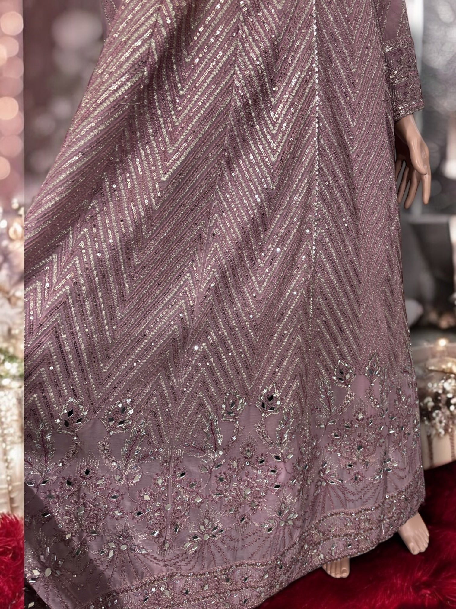 Traditional designer Salwar Kameez gown set with pant and dupatta by Saree Ghor Charlotte, featuring elegant ethnic wear for women.