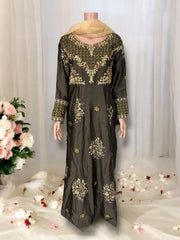 Traditional designer Salwar Kameez gown set with matching pants and dupatta by Saree Ghor Charlotte, ethnic wear for women.