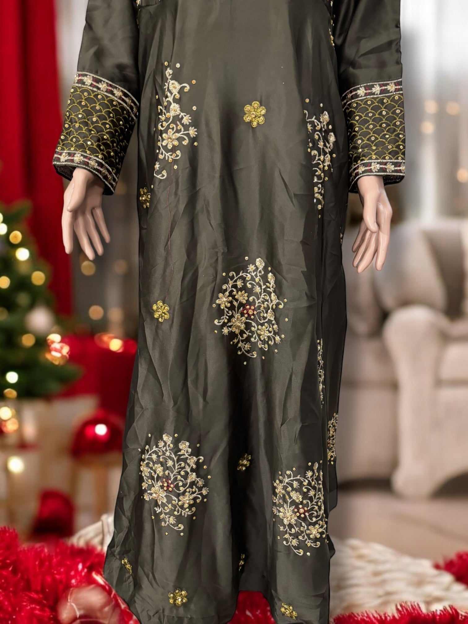 Traditional designer Salwar Kameez gown set with pant and dupatta by Saree Ghor Charlotte, ethnic wear for women.