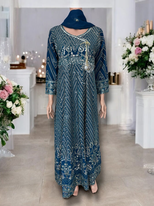 Traditional Designer Gown Set with Pant and Dupatta – Ethnic Wear for Women-12 - Saree Ghor Charlotte