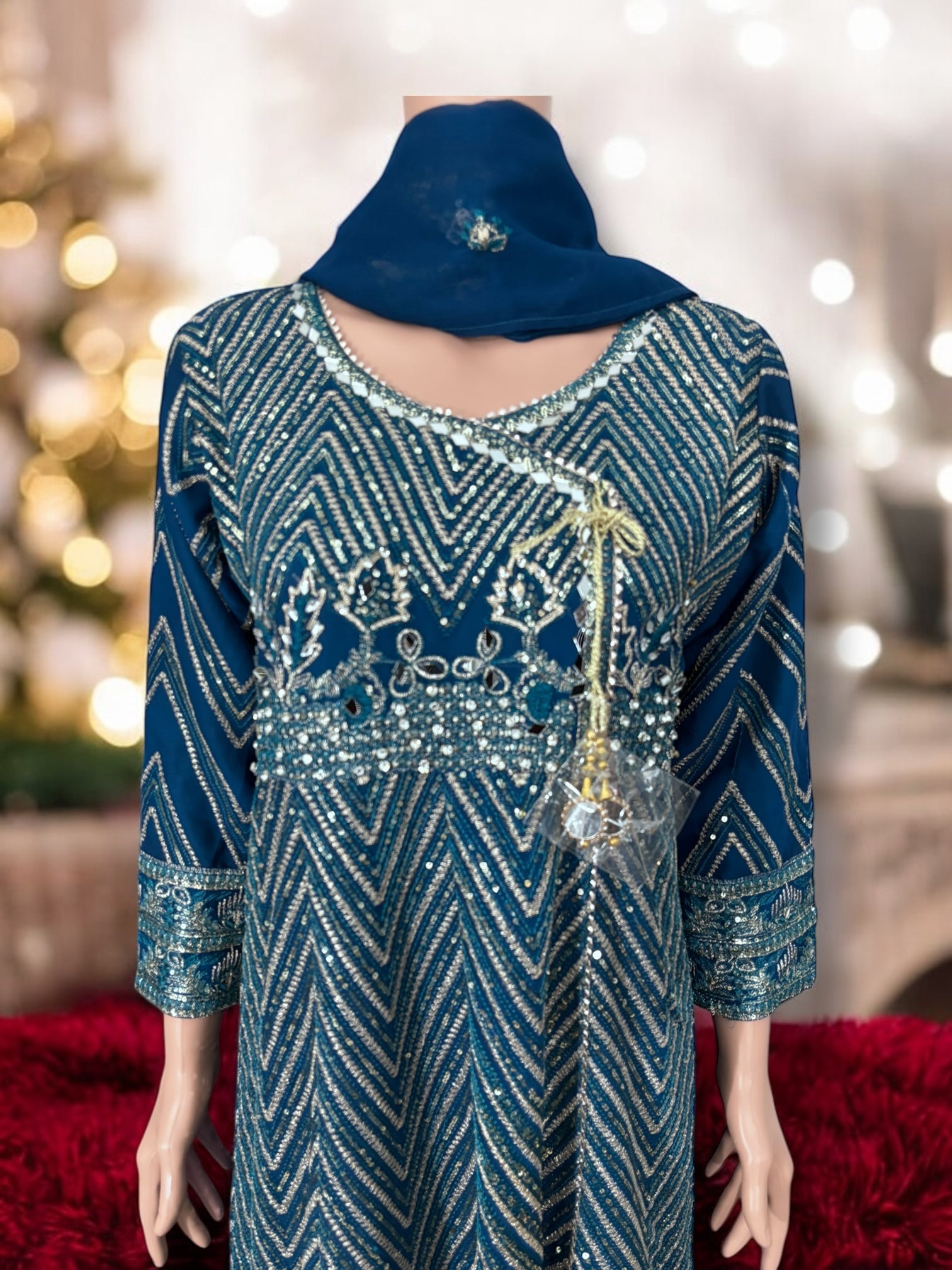 Traditional designer Salwar Kameez gown set with pants and dupatta by Saree Ghor Charlotte, ethnic wear for women.