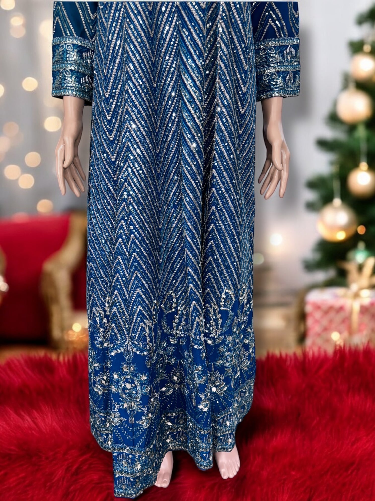 Traditional designer Salwar Kameez gown set with matching pant and dupatta by Saree Ghor Charlotte, ethnic wear for women.