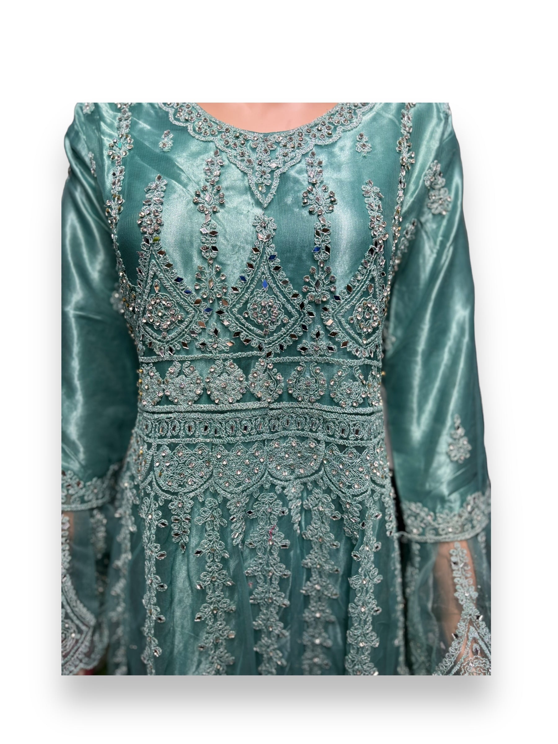Traditional Designer Maxi Gown by Saree Ghor Charlotte, ethnic women’s salwar kameez with intricate patterns and vibrant colors.