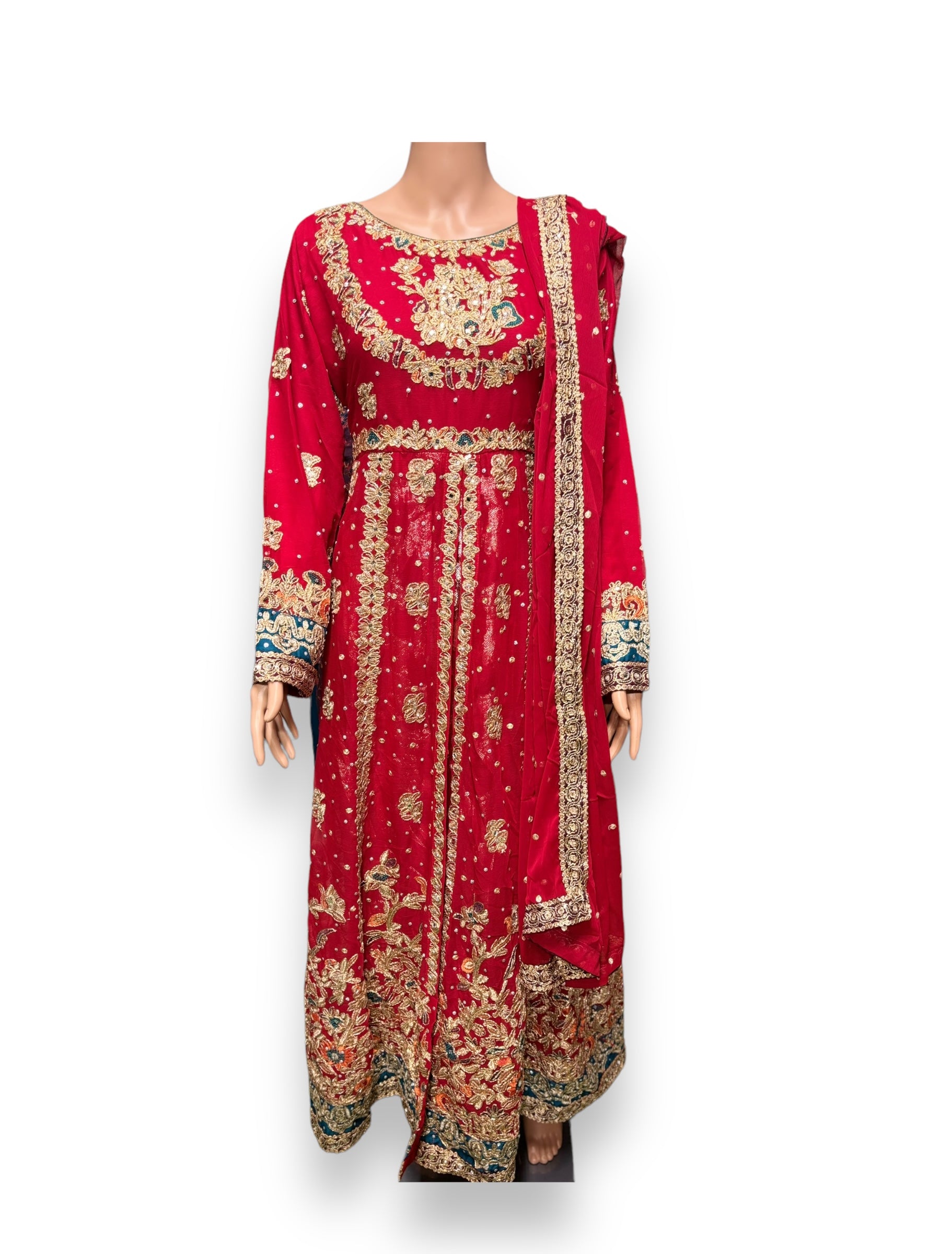 Traditional designer maxi gown for women, Saree Ghor Charlotte Salwar Kameez, showcasing elegant ethnic wear with intricate details.