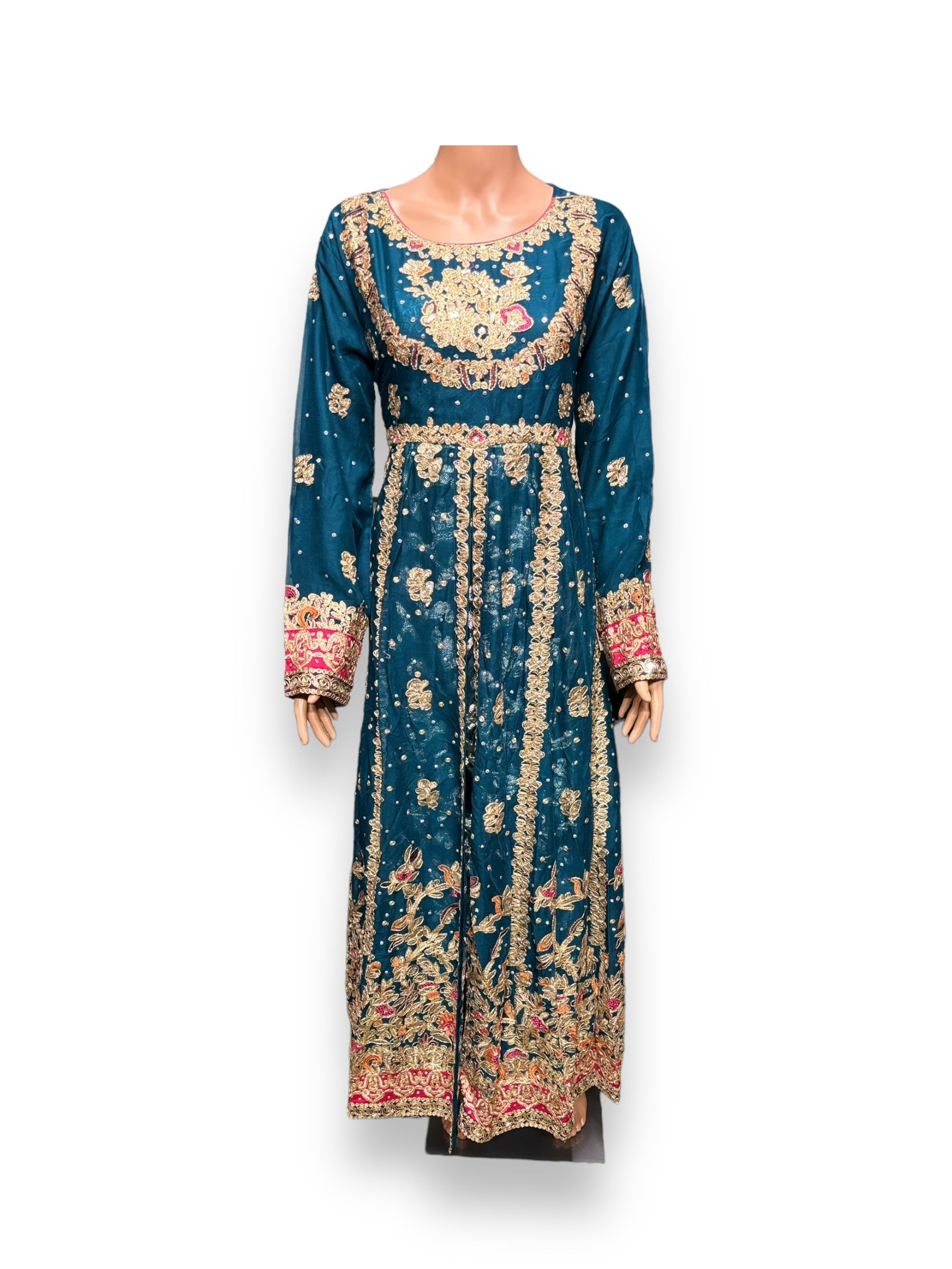 Traditional designer maxi gown salwar kameez for women by Saree Ghor Charlotte, featuring ethnic and cultural wear details.