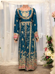 Traditional designer maxi gown salwar kameez for women by Saree Ghor Charlotte, showcasing intricate ethnic embroidery and elegant fabric.