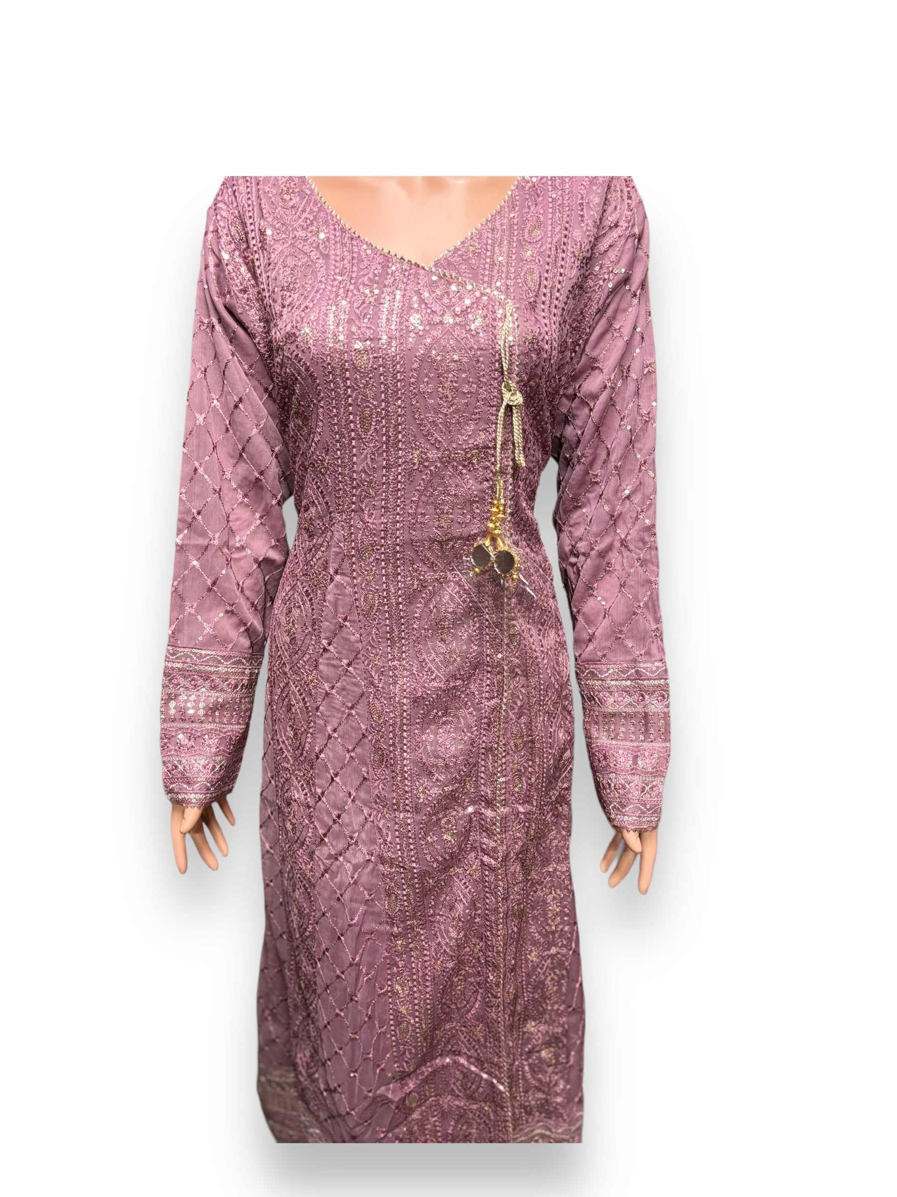 Traditional designer Salwar Kameez set by Saree Ghor Charlotte featuring intricate embroidery and vibrant ethnic fabric for women.