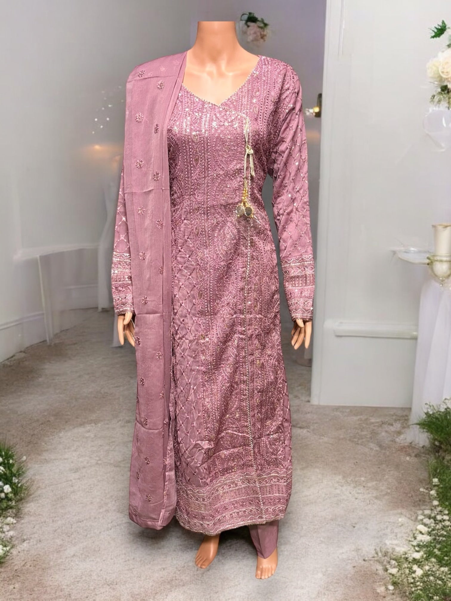 Traditional Designer Party Wear Salwar Kameez Set by Saree Ghor Charlotte, elegant ethnic wear for women with intricate detailing.