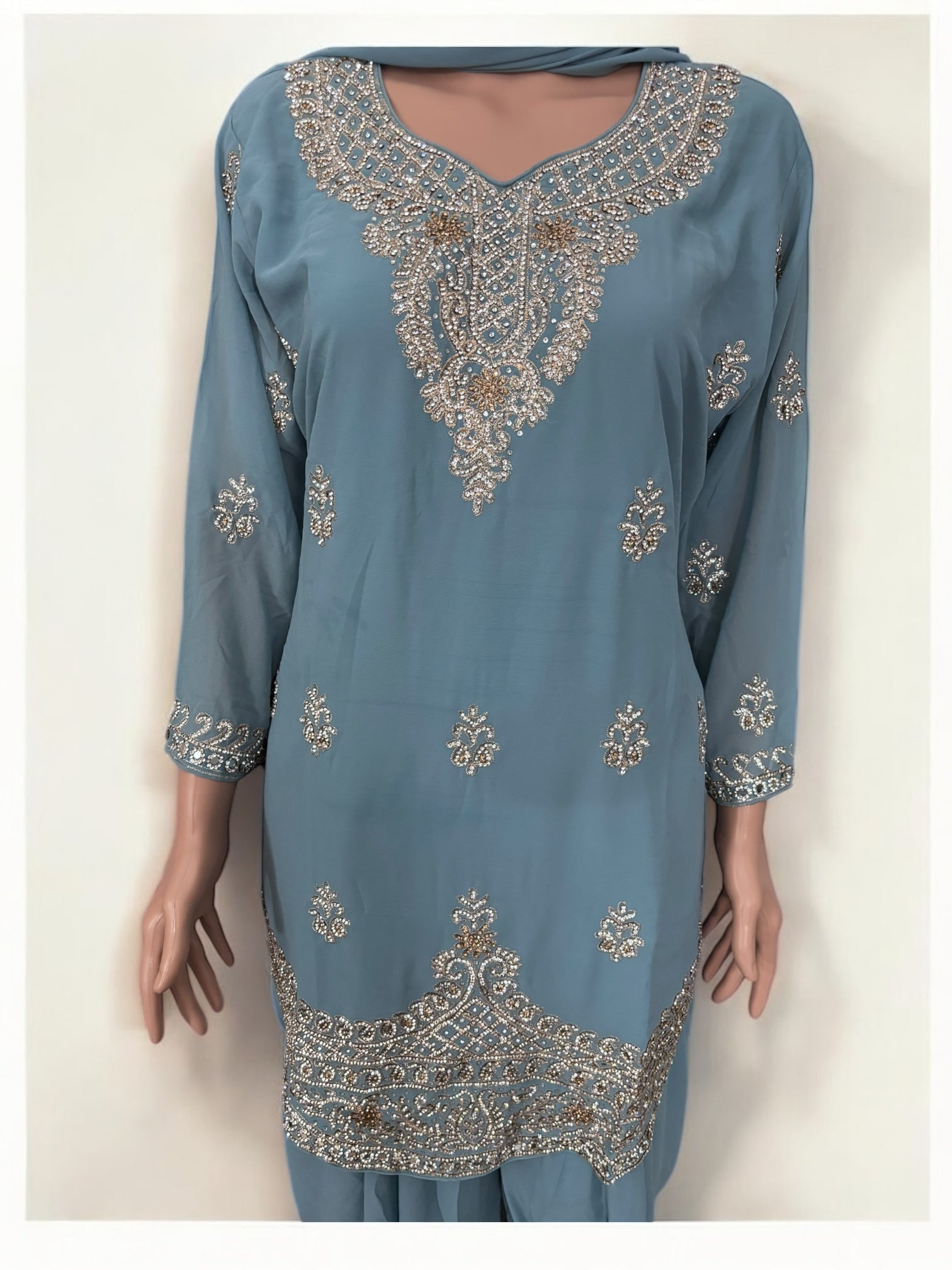 Traditional designer Patiala dhuti salwar kameez suit by Saree Ghor Charlotte, featuring intricate ethnic wear for women.