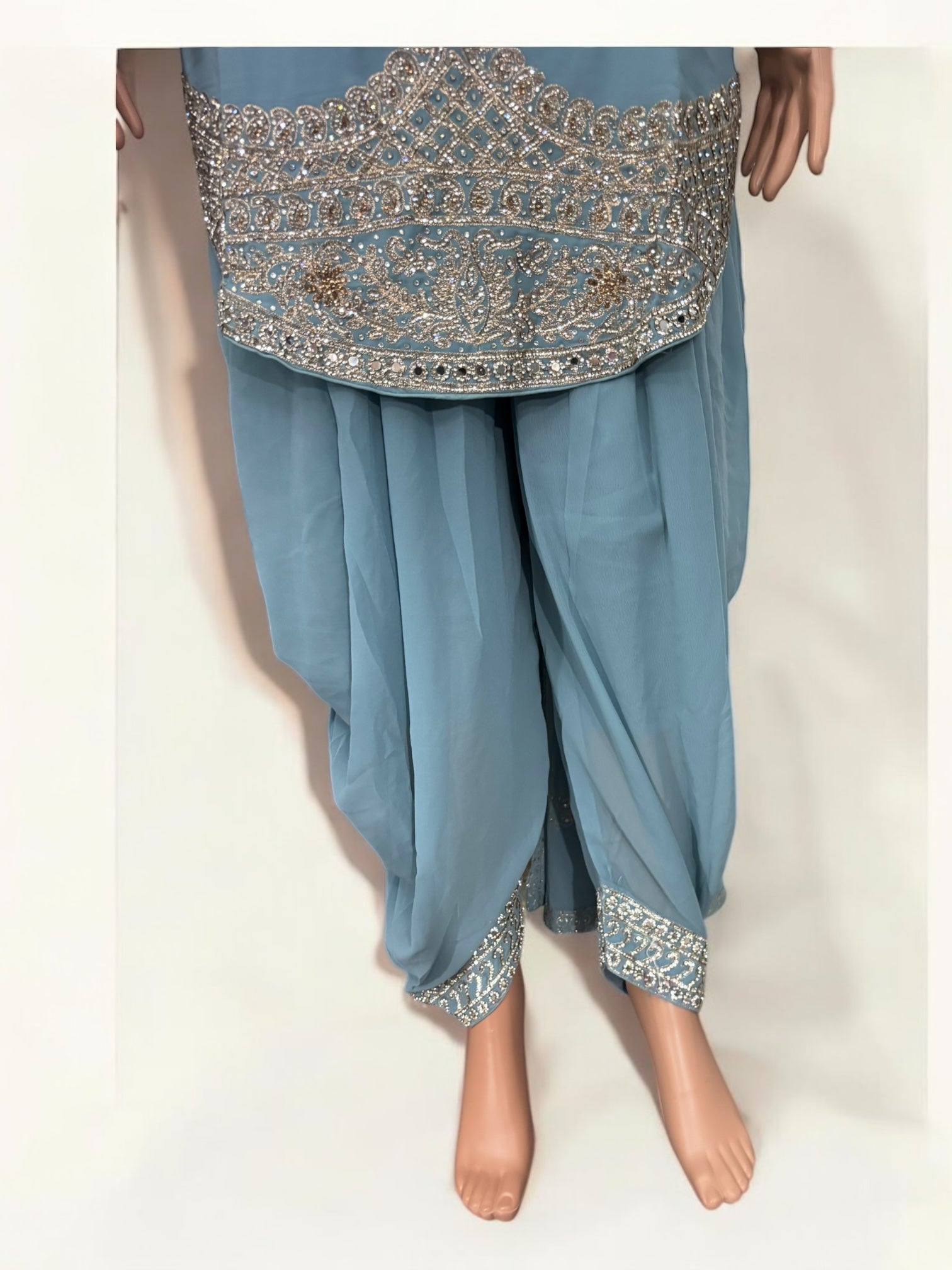 Traditional designer Patiala Dhuti Salwar Kameez suit for women by Saree Ghor Charlotte, featuring ethnic wear with intricate detailing.