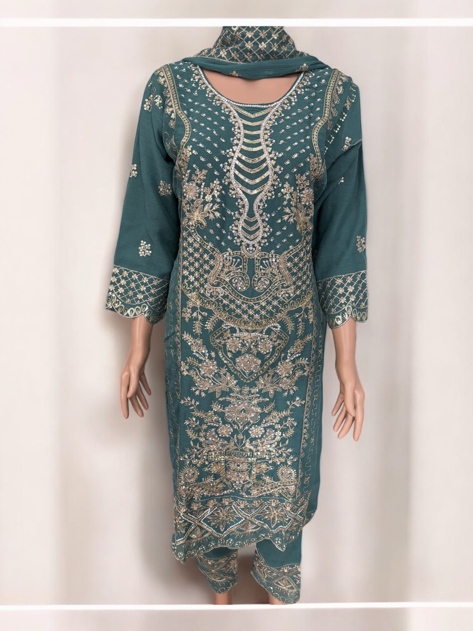 Traditional Saree Ghor Charlotte Salwar Kameez suit with intricate embroidery, perfect for cultural wear for women.