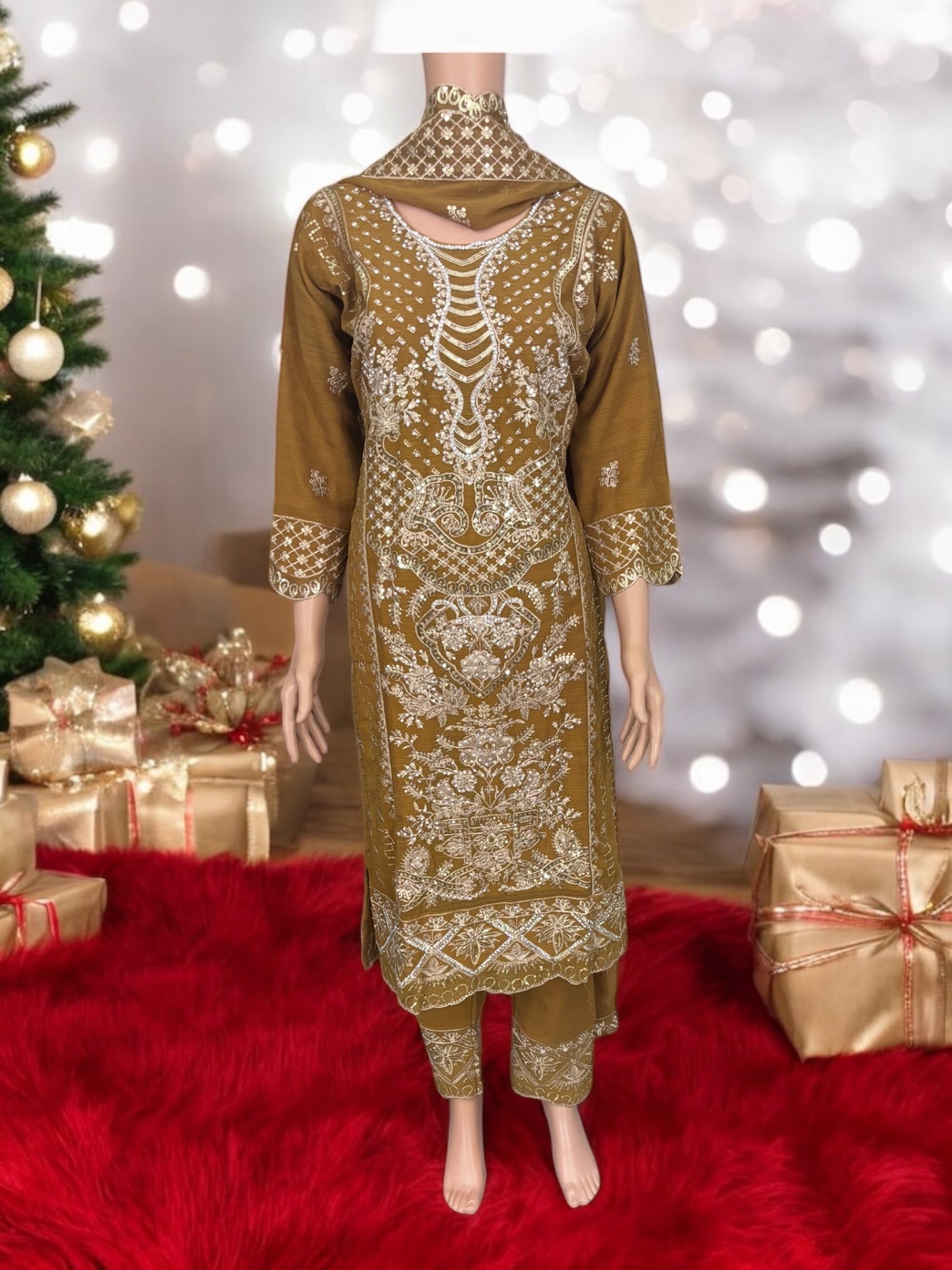Traditional Saree Ghor Charlotte Salwar Kameez suit for women with intricate embroidery and vibrant ethnic design.