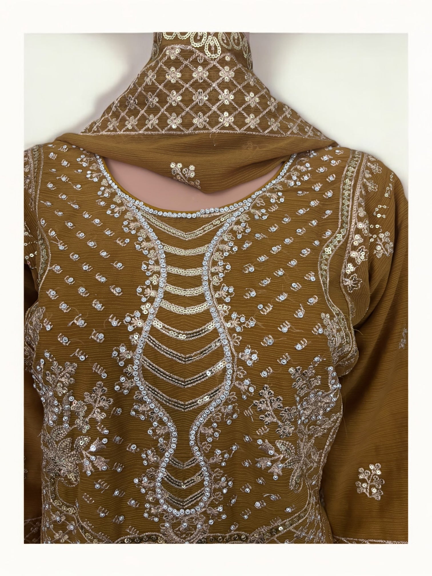 Traditional Saree Ghor Charlotte Salwar Kameez suit for women, showcasing intricate ethnic design and vibrant fabric details.