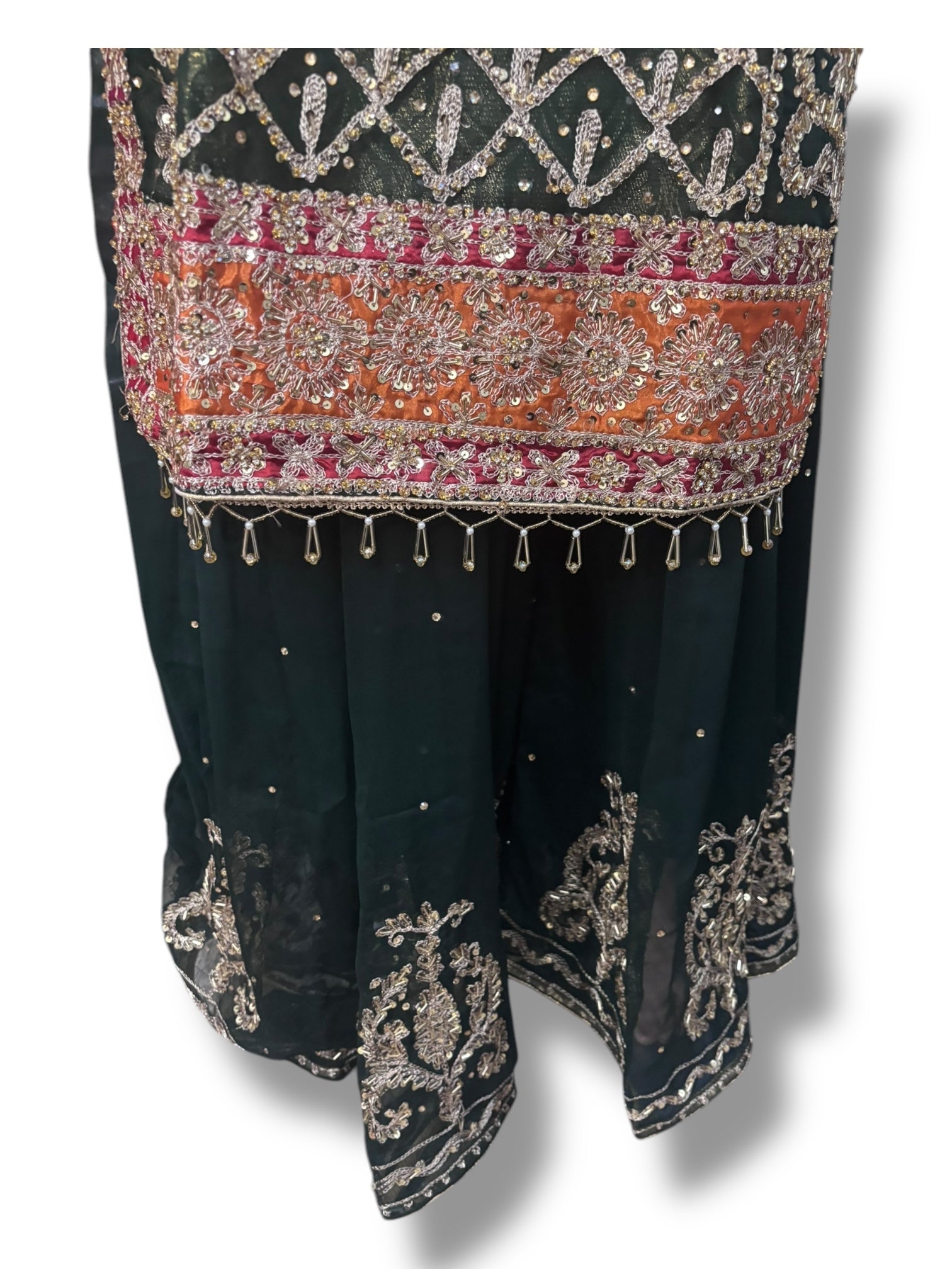 Traditional designer Sharara Salwar Kameez set by Saree Ghor Charlotte, ethnic wear for women featuring intricate embroidery and vibrant colors.