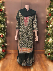 Traditional designer Sharara Salwar Kameez set by Saree Ghor Charlotte, elegant ethnic wear for women with intricate details.
