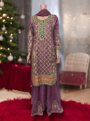 Traditional designer Sharara Salwar Kameez set by Saree Ghor Charlotte, elegant ethnic wear for women, featuring intricate embroidery.