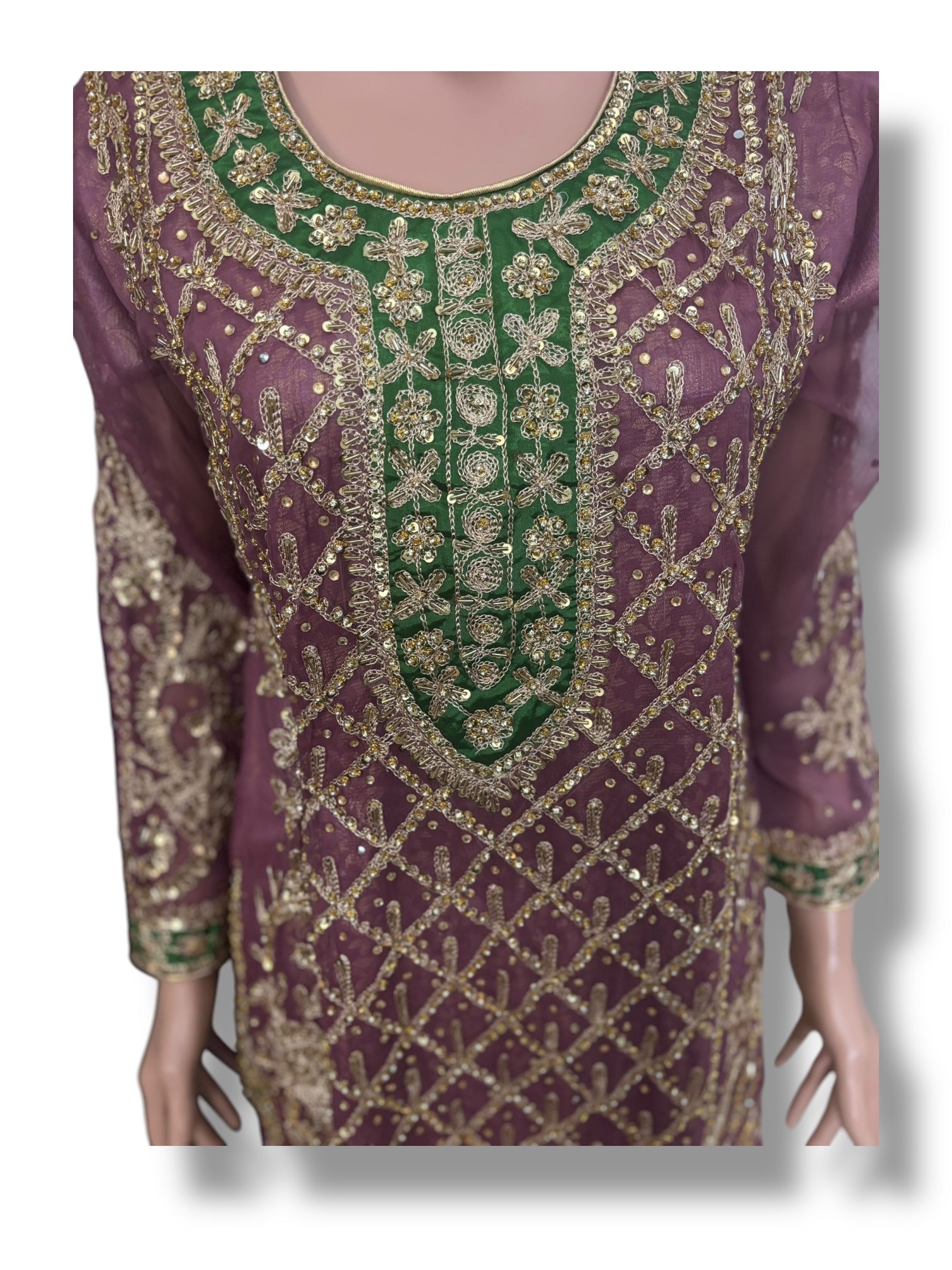 Traditional designer Sharara Salwar Kameez set by Saree Ghor Charlotte, with intricate ethnic embroidery for women.
