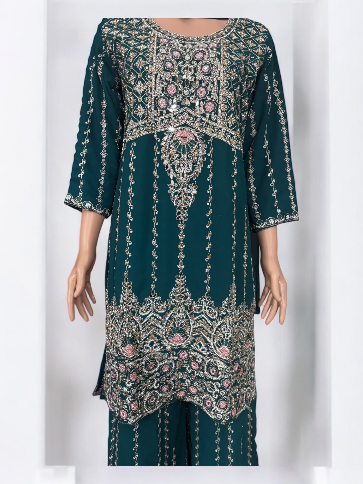 Traditional Saree Ghor Charlotte Sharara Salwar Kameez suit, ethnic wear with intricate embroidery and vibrant colors.