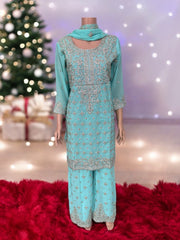 Traditional designer Sharara Salwar Kameez suit by Saree Ghor Charlotte, featuring intricate ethnic embroidery for women.